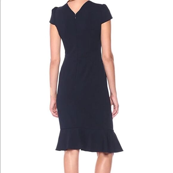 NWT! Betsy Navy Crepe Dress With Cap Sleeves and Ruffle Hem. Size 8. - Picture 4 of 8